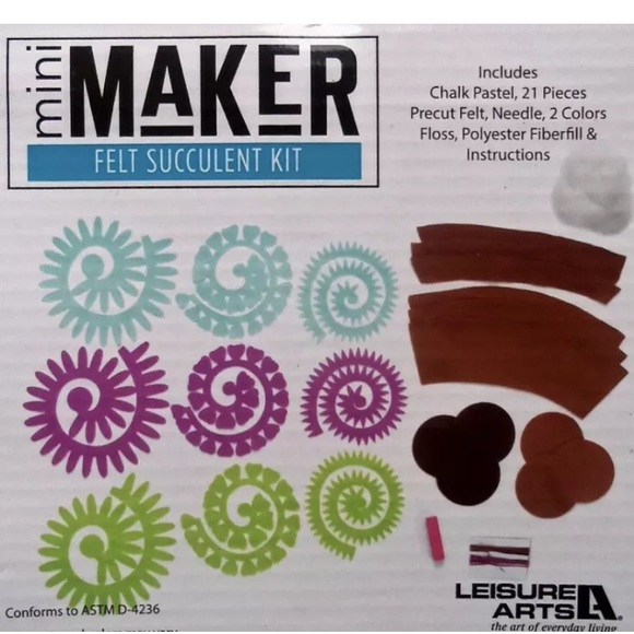 NEW Leisure Arts MINI MAKER FELT SUCCULENT KIT - Picture 2 of 2